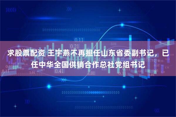 求股票配资 王宇燕不再担任山东省委副书记，已任中华全国供销合作总社党组书记